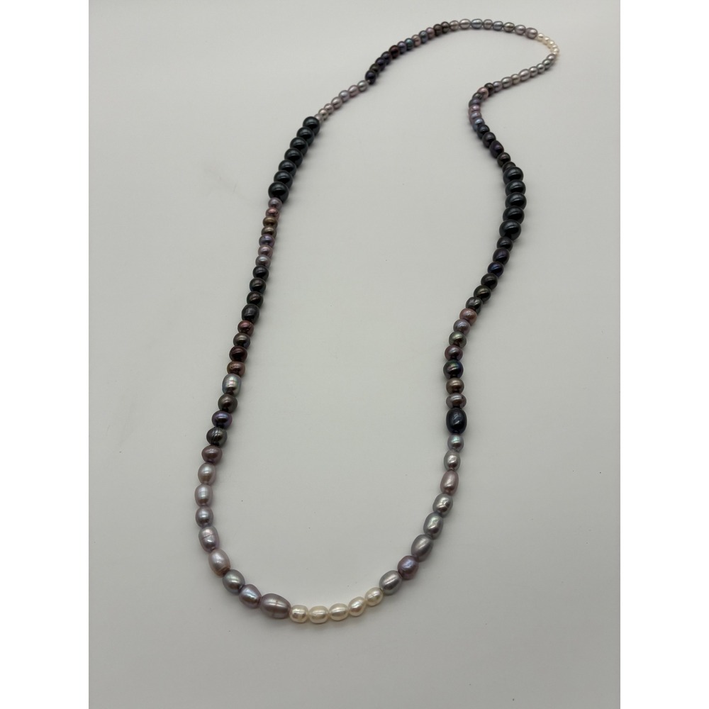 Ombre Freshwater Pearl Necklace Iridescent Black Purple Grey Cream 21 Inch - Picture 3 of 6